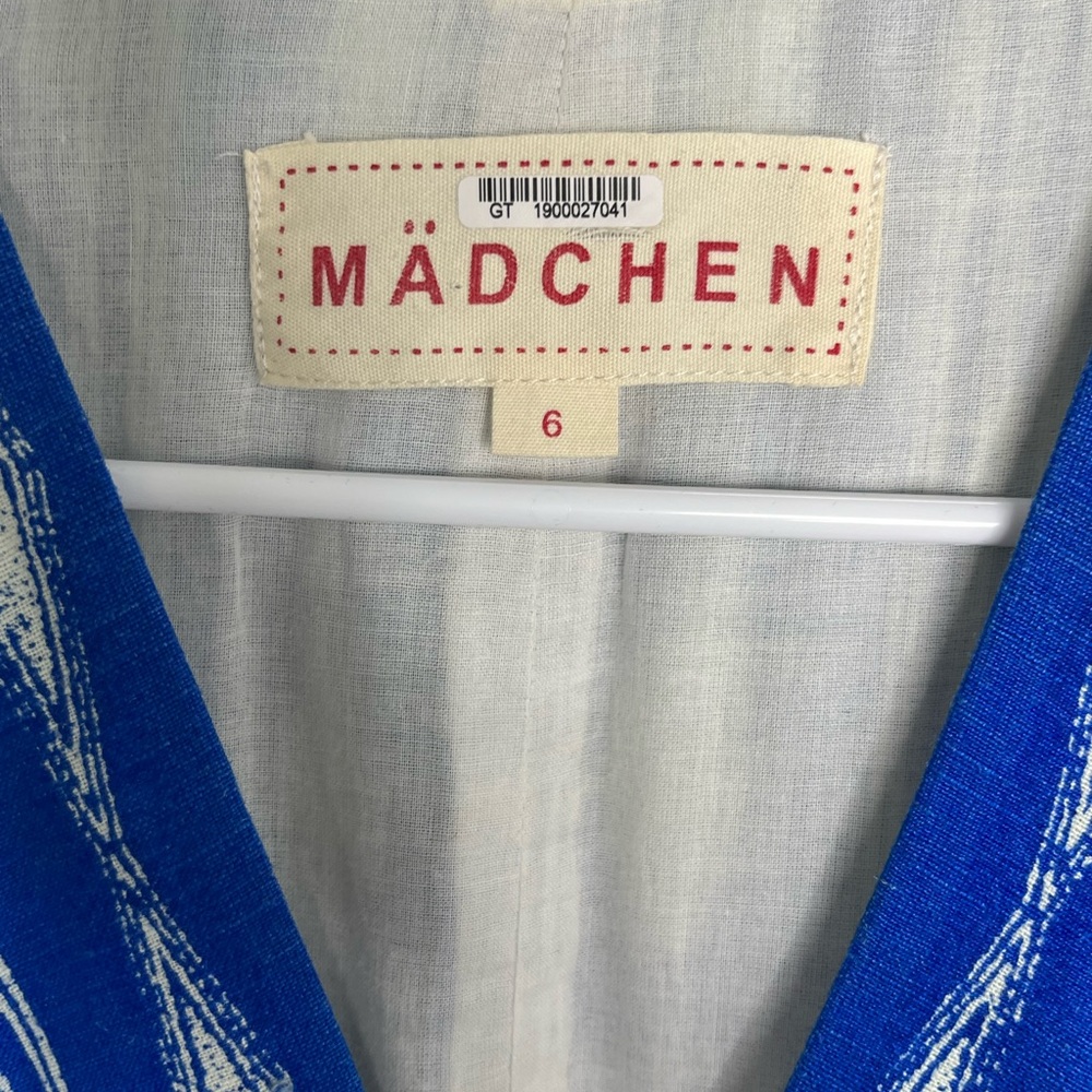 Anthropologie MADCHEN Skywriter Ikat Print Silk Linen Blend Maxi Dress Size 6 - Picture 5 of 15
